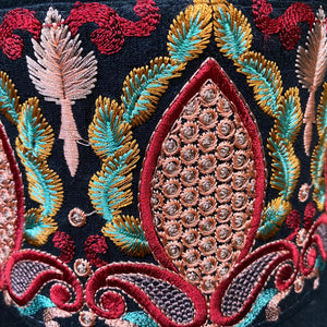 Immortal Kraft Wool Felt Top Hat - Elaborate Floral Embroidered Trim Sz S - OOAK - Phoenix Menswear