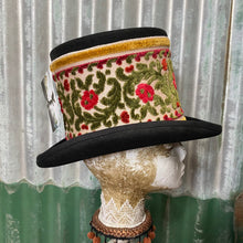 Load image into Gallery viewer, Immortal Kraft Wool Felt Top Hat - Velvet Floral Trim Sz S - OOAK - Phoenix Menswear