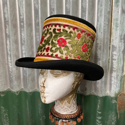 Immortal Kraft Wool Felt Top Hat - Velvet Floral Trim Sz S - OOAK - Phoenix Menswear