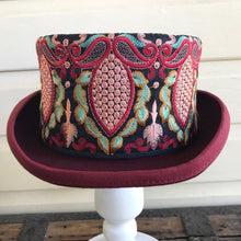 Load image into Gallery viewer, Immortal KraftBurgundy Wool Felt Top Hat - Floral Embroidered Trim Sz L - OOAK - Phoenix Menswear
