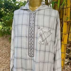 Kaftan Check Soft Hooded Pockets Cream Grey Zipper Sz XL - New OOAK - Phoenix Menswear