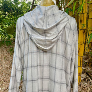 Kaftan Check Soft Hooded Pockets Cream Grey Zipper Sz XL - New OOAK - Phoenix Menswear