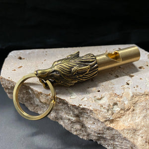 Keyring - Brass Wolf with Whistle - Phoenix Menswear