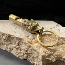 Load image into Gallery viewer, Keyring - Brass Wolf with Whistle - Phoenix Menswear