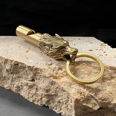 Keyring - Brass Wolf with Whistle - Phoenix Menswear