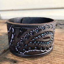 Load image into Gallery viewer, Leather Cuff Brown Paisley Design - Phoenix Menswear