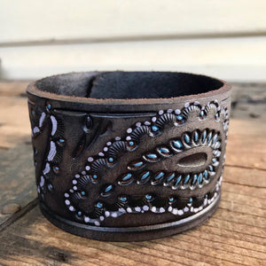 Leather Cuff Brown Paisley Design - Phoenix Menswear