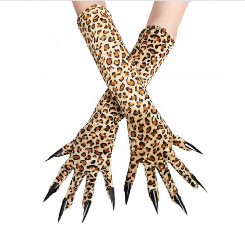 Leopard Print Gloves Long with Nails - Phoenix Menswear