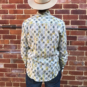 Linen/Tencel L/S Grey Yellow Patterned Shirt - New - Phoenix Menswear