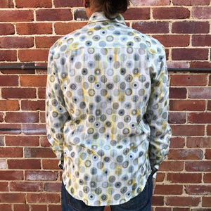 Linen/Tencel L/S Grey Yellow Patterned Shirt - New - Phoenix Menswear