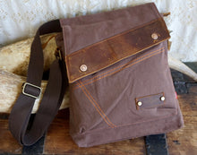 Load image into Gallery viewer, Medium Brown Canvas Shoulder Bag Leather Trim Magnetic Closure - Phoenix Menswear