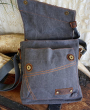 Load image into Gallery viewer, Medium Grey Canvas Shoulder Bag Leather Trim Magnetic Closure - Phoenix Menswear