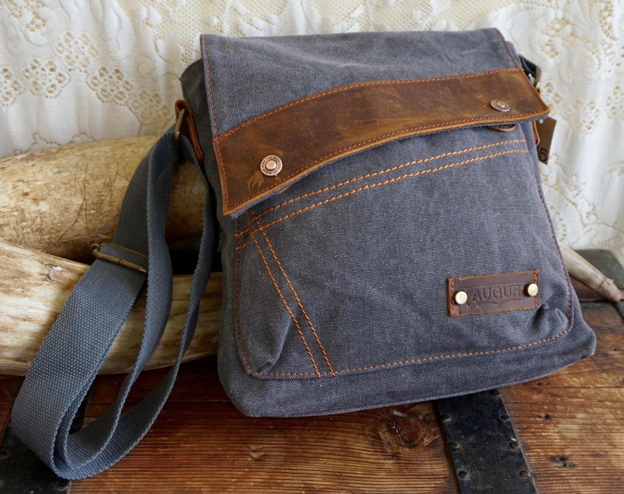 Grey canvas sale messenger bag