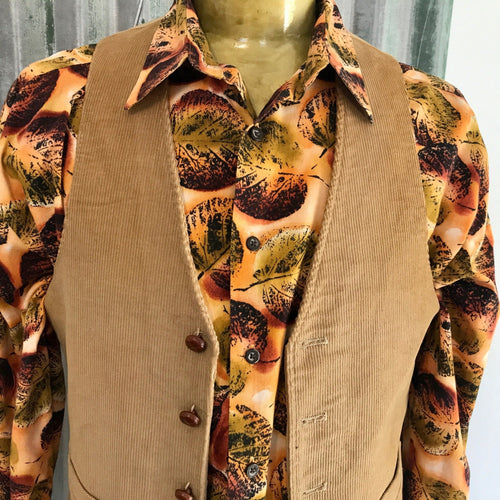 1980's Vintage Corduroy Camel Vest Lined Sz S - OOAK - Phoenix Menswear