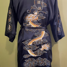 Load image into Gallery viewer, Men&#39;s Silky L/S Black Embroidered Dressing Gown Smoking Jacket Asian Yellow Dragons - New - Phoenix Menswear