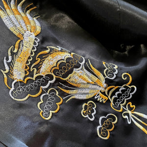 Men's Silky L/S Black Embroidered Dressing Gown Smoking Jacket Asian Yellow Dragons - New - Phoenix Menswear