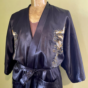 Men's Silky L/S Black Embroidered Dressing Gown Smoking Jacket Asian Y Phoenix Menswear Men's Silky L/S Black Embroidered Dressing Gown Smoking Jacket Asian Y Phoenix Menswear