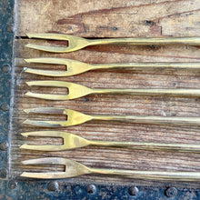 Load image into Gallery viewer, Mid Century Set of 6 Forks Small Hors D&#39;ouervre Appetizer Cutlery Kitchen Wood Brass - OOAK - Phoenix Menswear