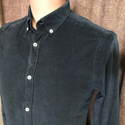 Navy Zara Man Stretch Velvet Shirt L/S Sz S - New - OOAK - Phoenix Menswear