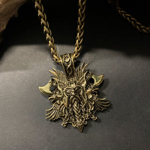 Norse Odin Pendant on Chain - Brass - Phoenix Menswear