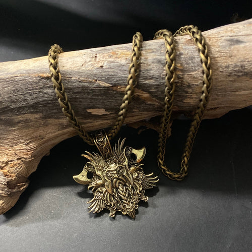 Norse Odin Pendant on Chain - Brass - Phoenix Menswear
