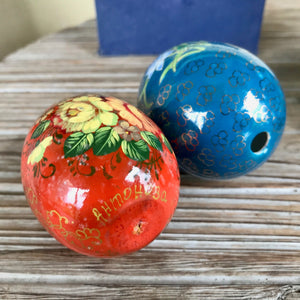 Pair of Vintage Ceramic Decorative Eggs Floral Blue Red Boxed- OOAK - Phoenix Menswear
