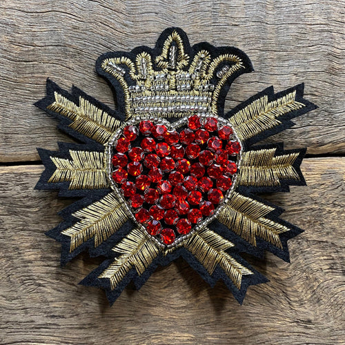Patch - Beaded Crowned Heart in Red and Gold - Phoenix Menswear