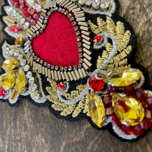 Patch - Beaded Heart in Gold, Red and Black - Phoenix Menswear
