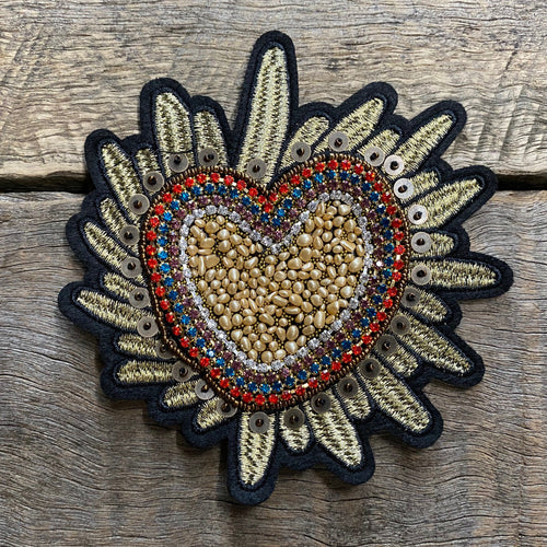 Patch - Beaded Heart in Gold, Red, Blue and Black - Phoenix Menswear