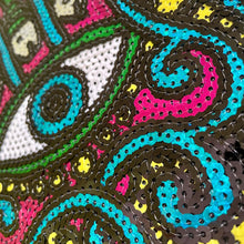 Load image into Gallery viewer, Patch - Sequined Hand Hamsa Eye Turquoise Pink Yellow - Phoenix Menswear