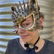 Load image into Gallery viewer, Patent Gold Spiked Cat Mask Silver Costume Steampunk - Phoenix Menswear