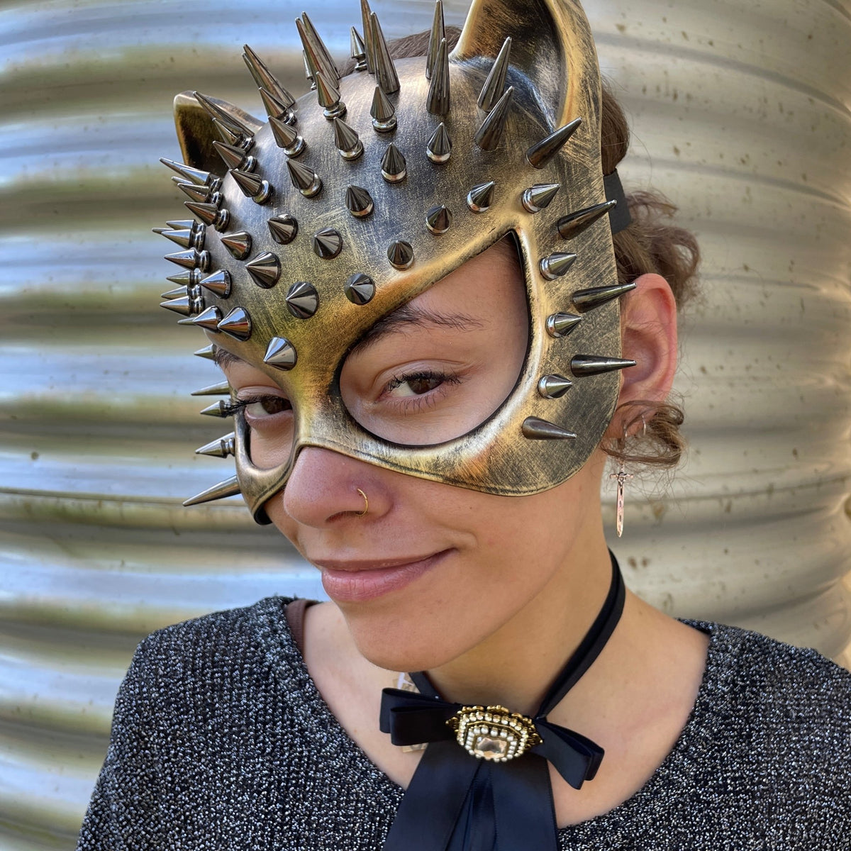 Patent Gold Spiked Cat Mask Silver Costume Steampunk – Phoenix Menswear