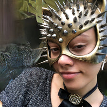 Load image into Gallery viewer, Patent Gold Spiked Cat Mask Silver Costume Steampunk - Phoenix Menswear