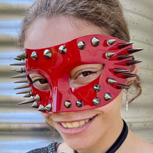 Load image into Gallery viewer, Patent Red Spiked Mask Silver Costume Steampunk - Phoenix Menswear