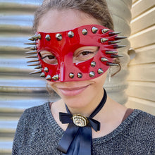 Load image into Gallery viewer, Patent Red Spiked Mask Silver Costume Steampunk - Phoenix Menswear