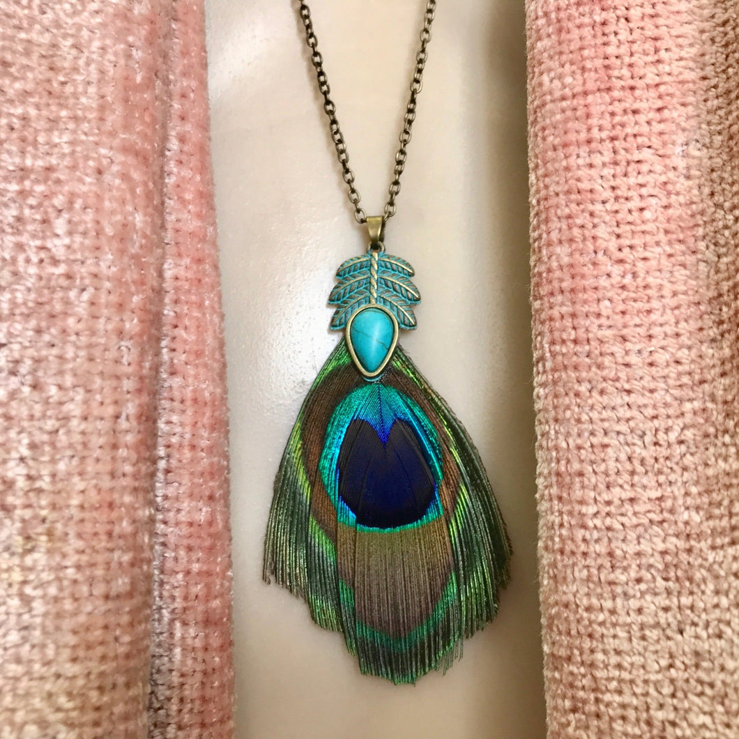 Peacock feather deals necklace