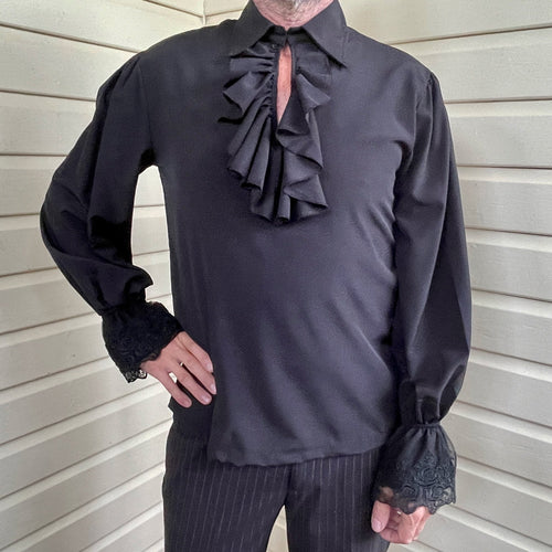 Pirate Shirt Black Ruffle Lace Cuffs L/S - New - Phoenix Menswear