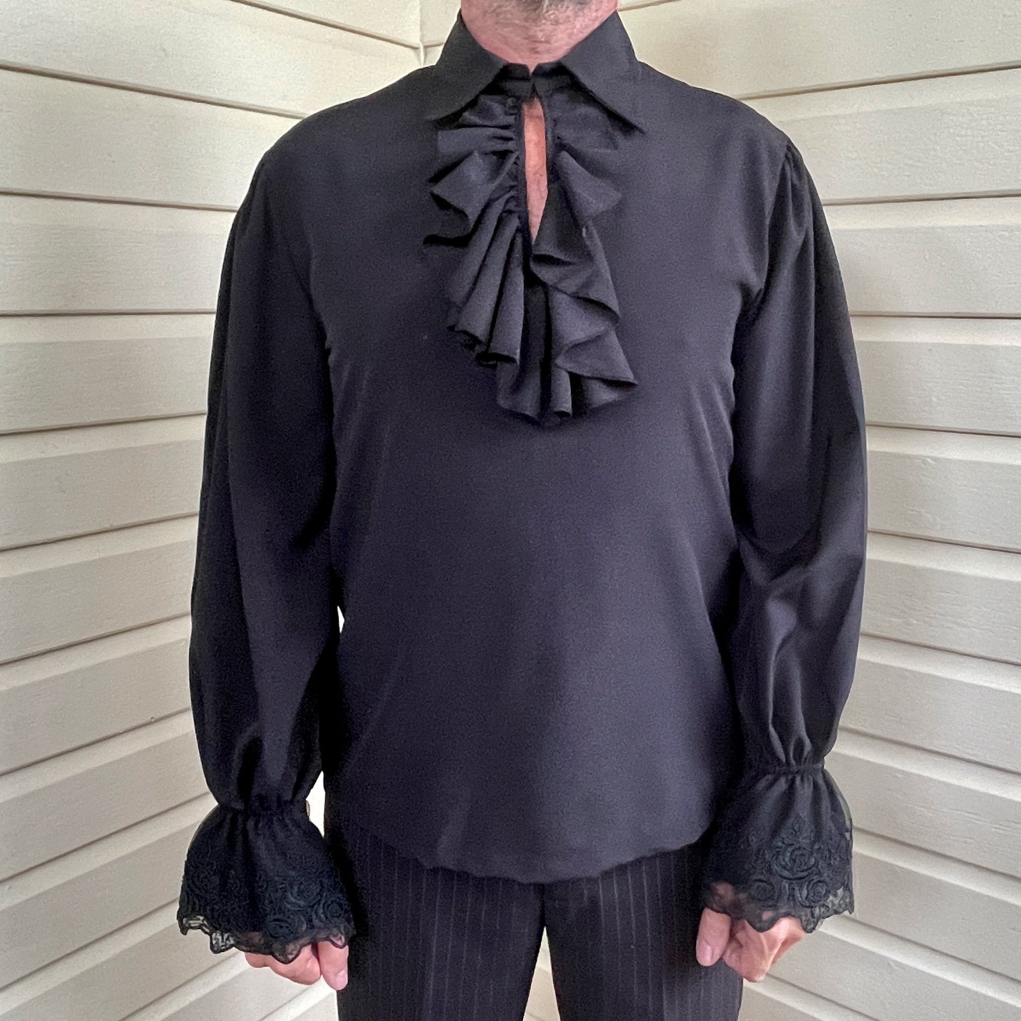  Medieval Frilly Ruffled Pirate Costume Shirt (Black, Large) :  Clothing, Shoes & Jewelry