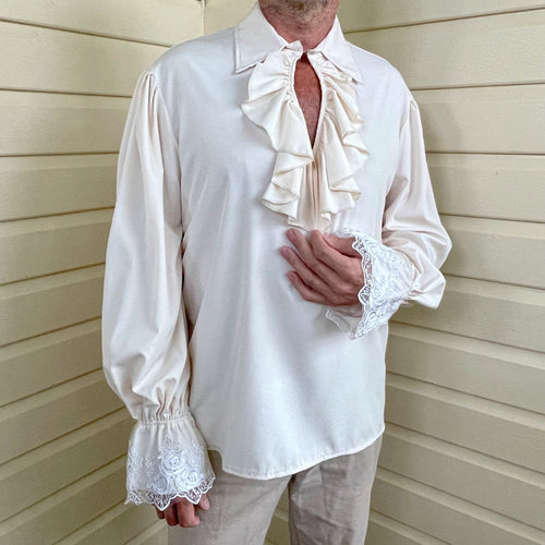 Pirate Shirt Cream Ruffle Lace Cuffs L/S - New - Phoenix Menswear