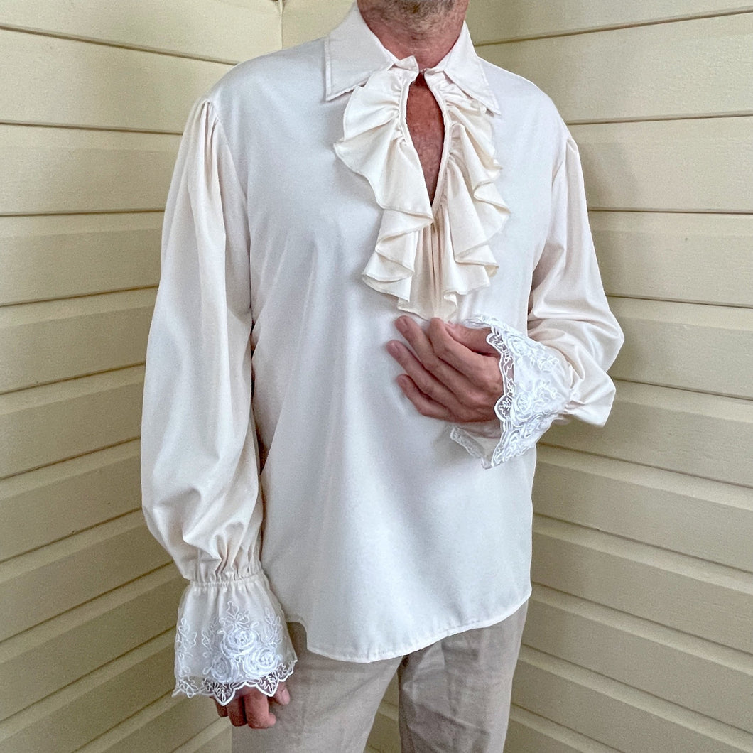 Men's Pirate Shirt with Ruffled Lace up Front and Cuffs in Red, Black or  White