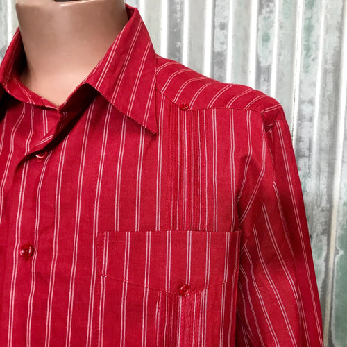 Red Pinstripe Linen L/S Shirt Sz M - OOAK - Phoenix Menswear