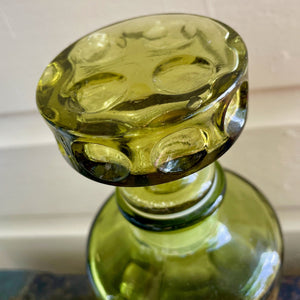 Retro 1960's Green Glass Decanter Bottle with Stopper Chunky Dots - OOAK - Phoenix Menswear