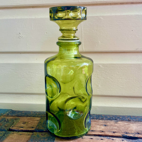 Retro 1960's Green Glass Decanter Bottle with Stopper Chunky Dots - OOAK - Phoenix Menswear