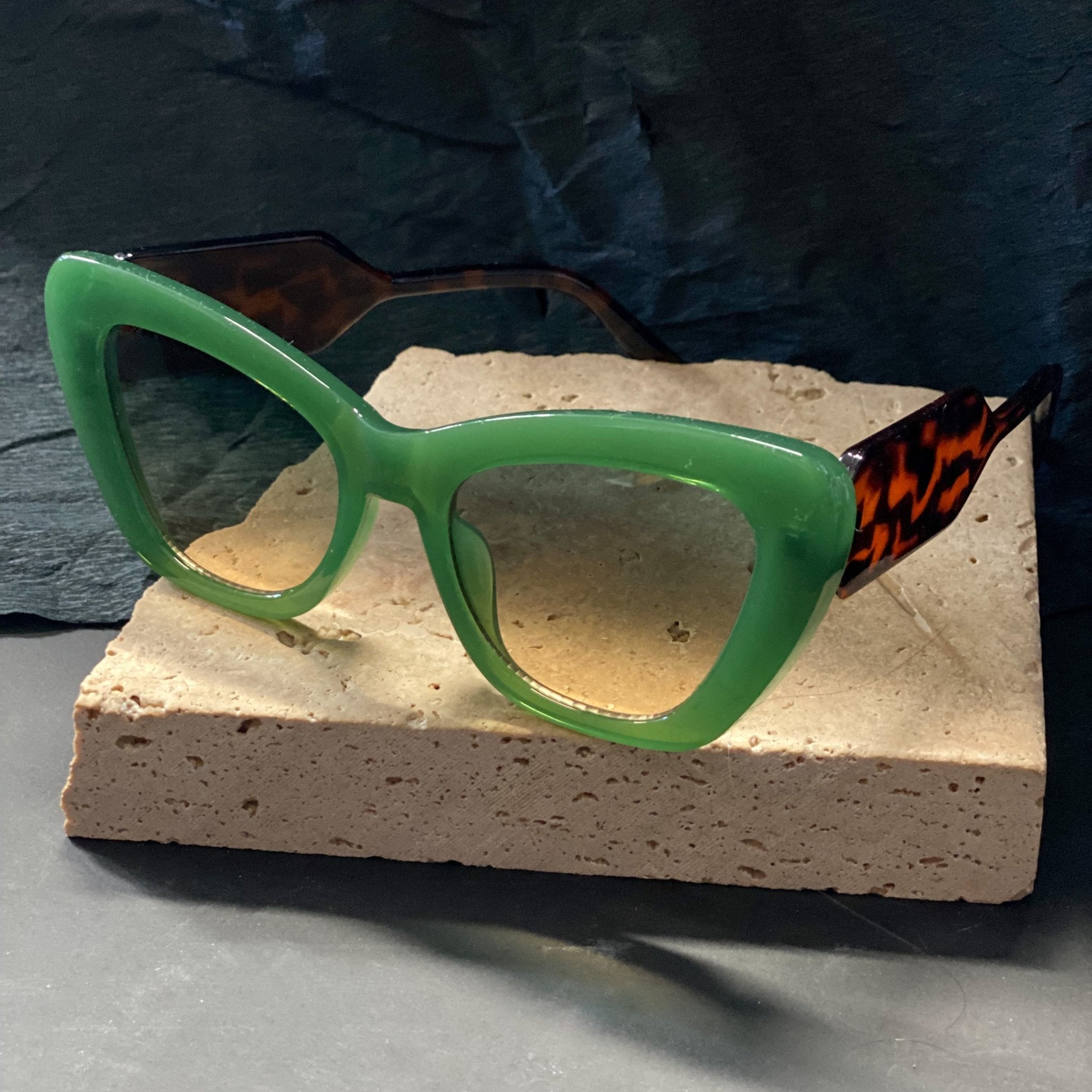 GREEN TORTOISE SHELL CATEYE SUNGLASSES Milky Faux Tortoiseshell Green Cat Eye Sunglasses | Oliver Bonas main image 2