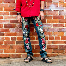 Load image into Gallery viewer, Rose Embroidered Jeans - New - Phoenix Menswear