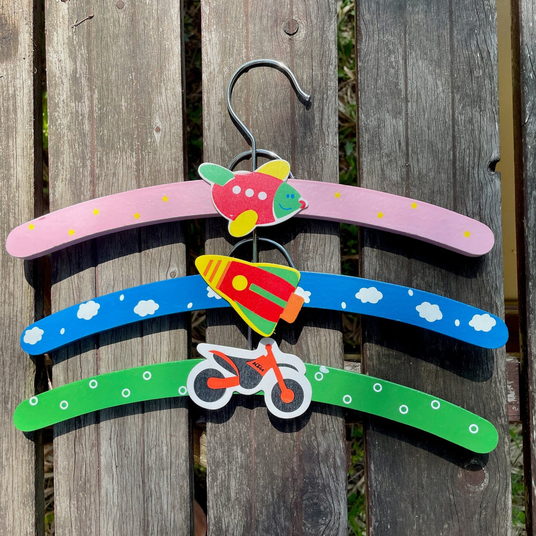 Set of 3 Kids Hangers Wooden Painted Colourful - Phoenix Menswear