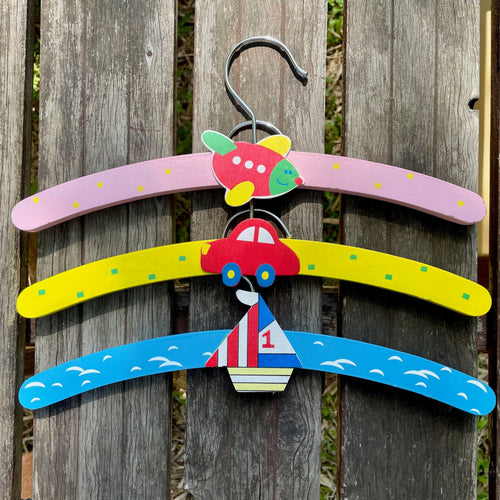Set of 3 Kids Hangers Wooden Painted Colourful - Phoenix Menswear
