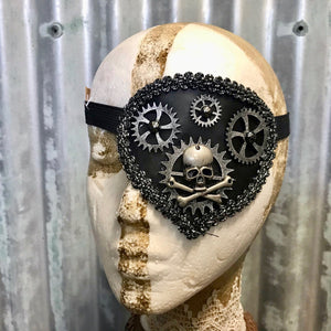 Silver Steampunk Pirate Eye Patch with Gear Detail - Phoenix Menswear