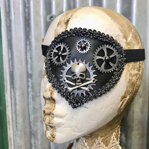 Silver Steampunk Pirate Eye Patch with Gear Detail - Phoenix Menswear