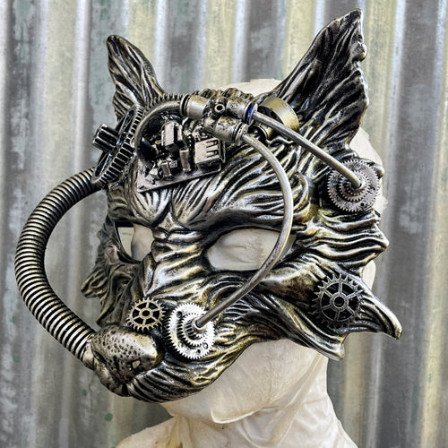 Silver Steampunk Wolf Mask - Phoenix Menswear